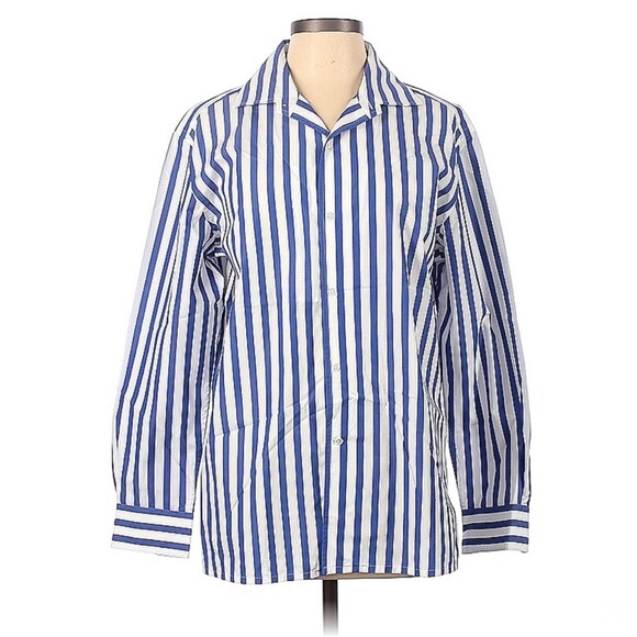 RALPH LAUREN Purple Label collection Blue White Striped Cotton Shirt Sz US 4 - Picture 2 of 6
